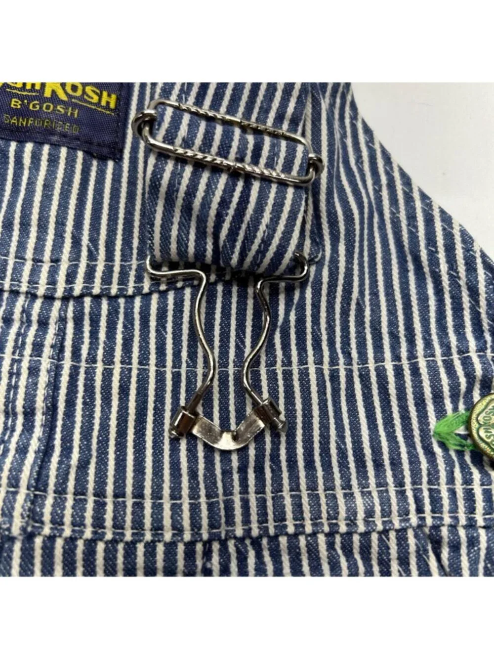 Vintage OshKosh BGosh Sanforized Blue & White Striped Overalls Adjustable Straps